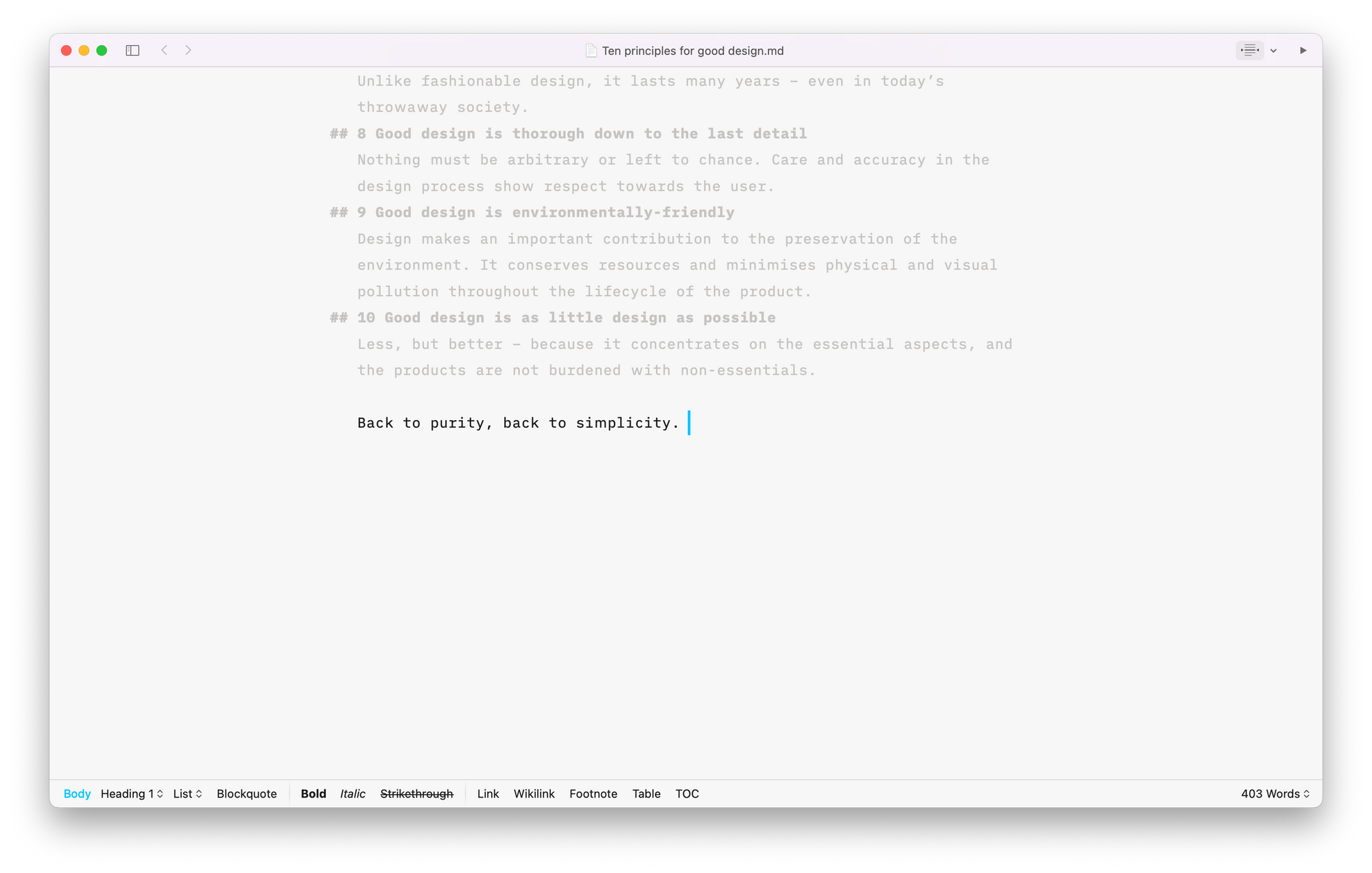 Screenshot of iA Writer on macOS
