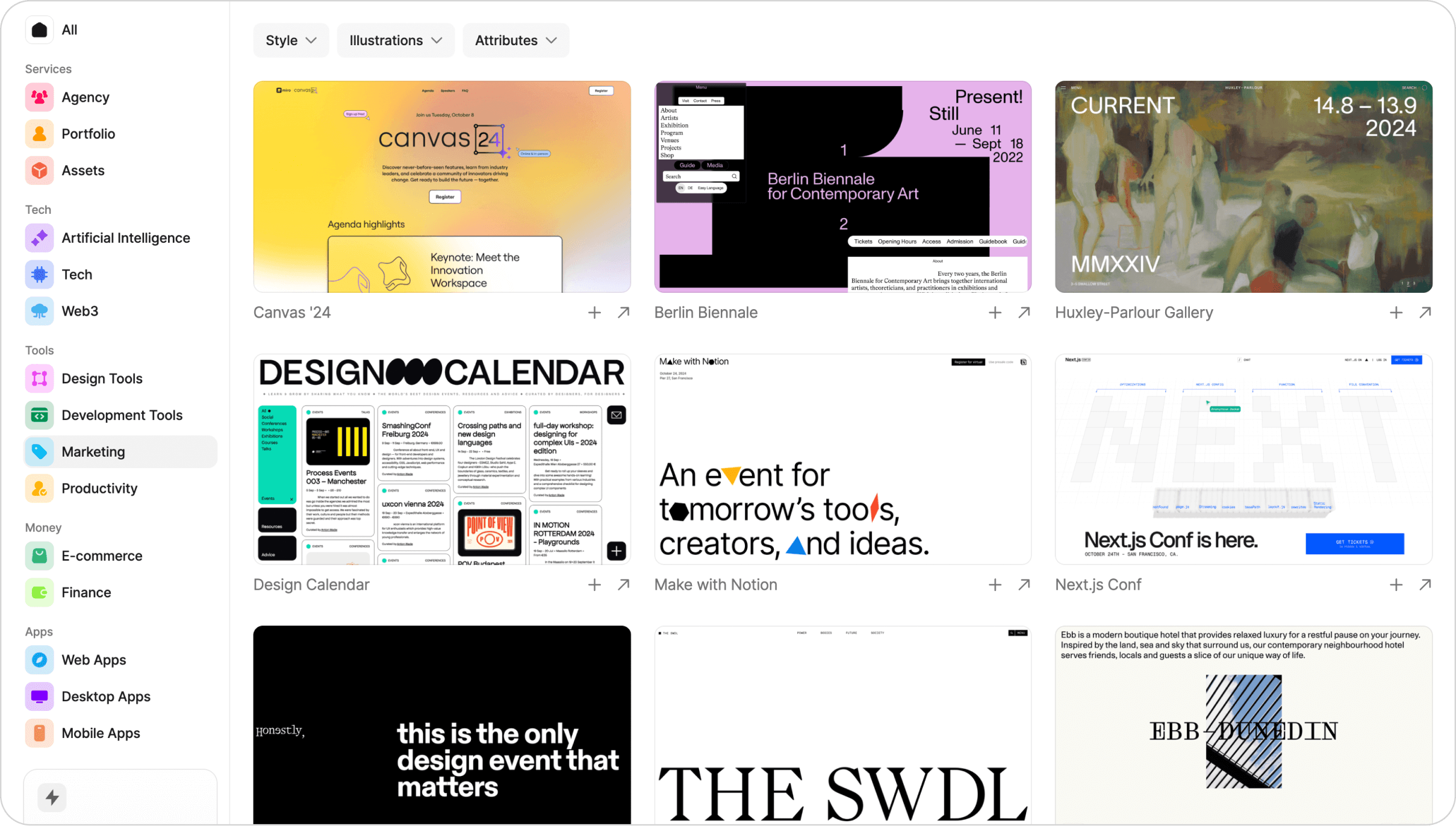 Readymag blog: Screenshot of Curated Design website